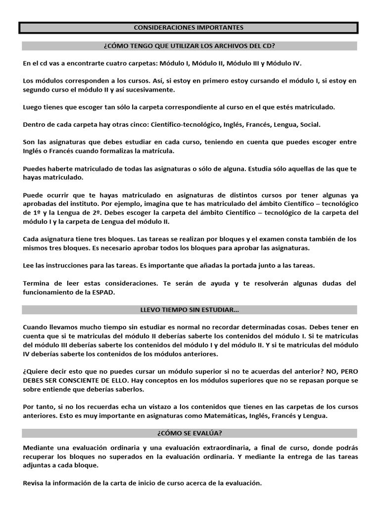 Consideraciones importantes