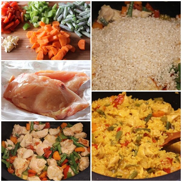 Paso a paso para preparar el arroz con pollo y verduras