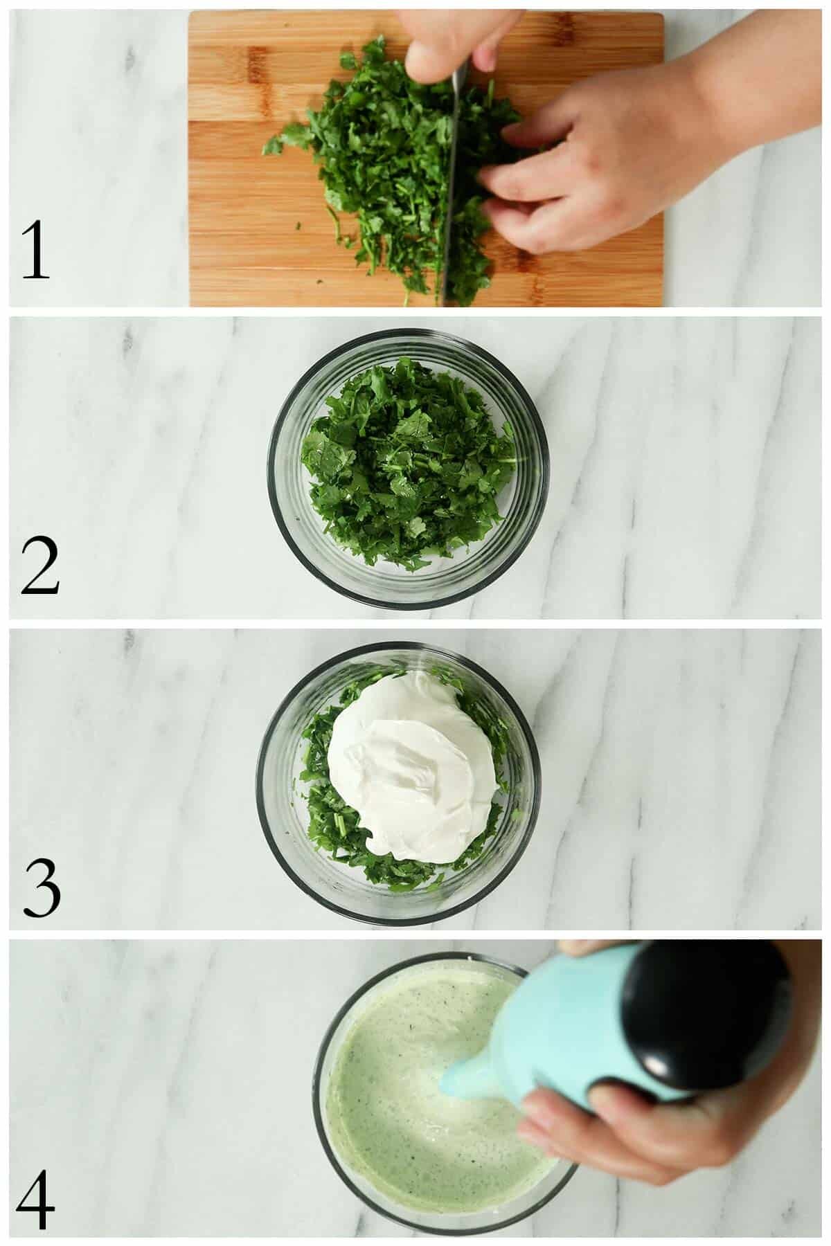Preparación de la salsa de cilantro