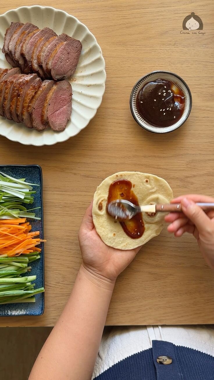 Preparación de los tacos de pato