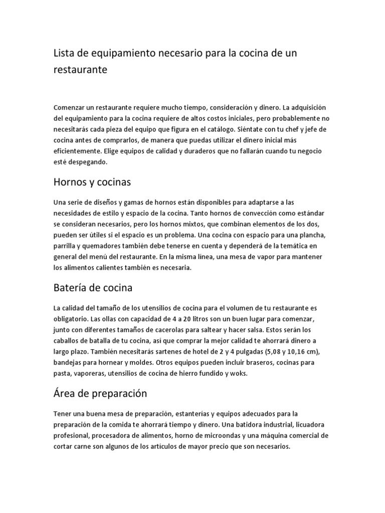 Equipamiento necesario en tu cocina
